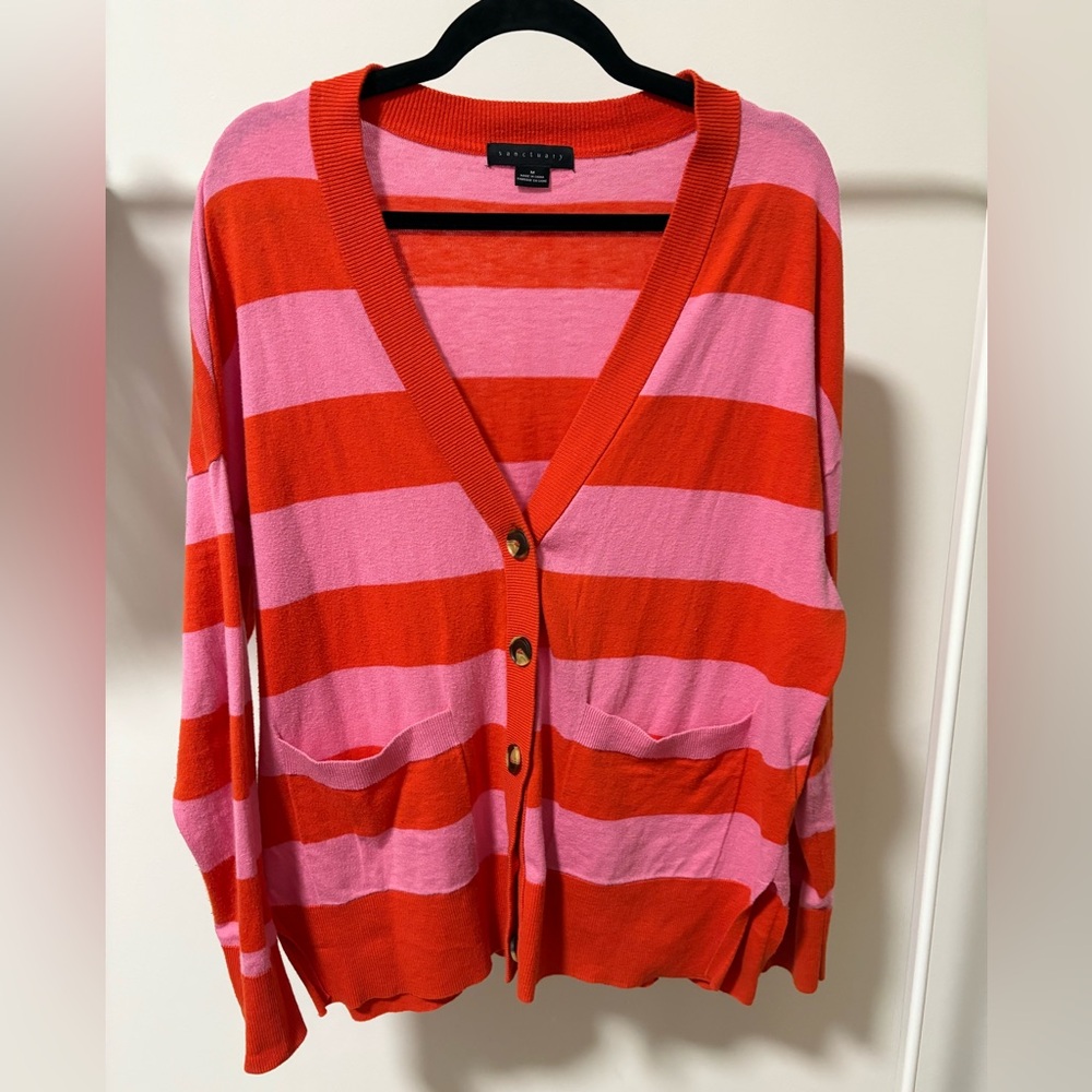 Sanctuary Cityscape Bold Pink and Red Striped Cardigan